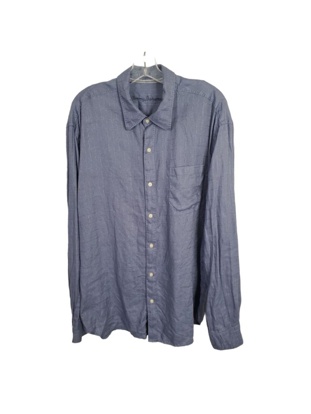 Tommy Bahama Mens Size XL Shirt 100% Linen Top Stitched Windowpane Button Blue - Picture 2 of 8